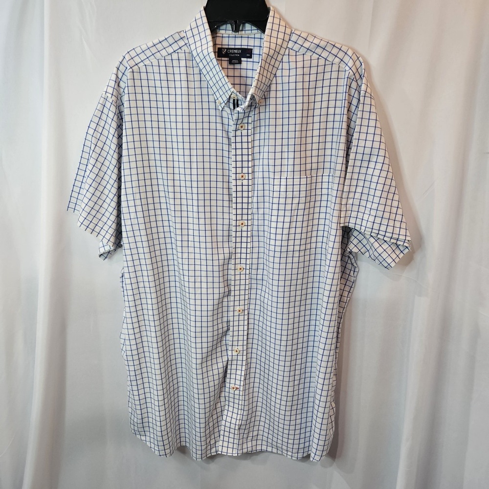 Cremieux Classic Fit Short Sleeve Cotton Shirt 2XB Blue Plaid Preppy Business
